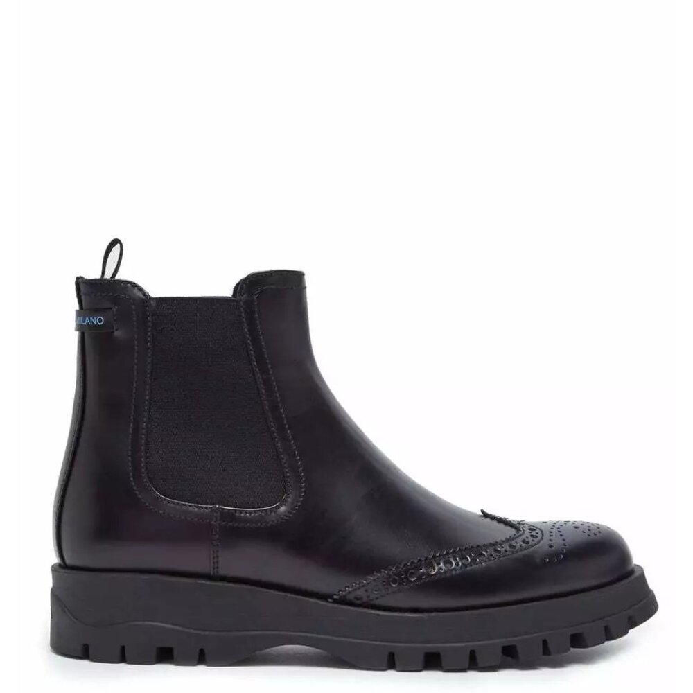 $900 PRADA Leather MOTO BROGUE Wing-Tip Chelsea Boots PLATFORM BLACK 41 (SE29)